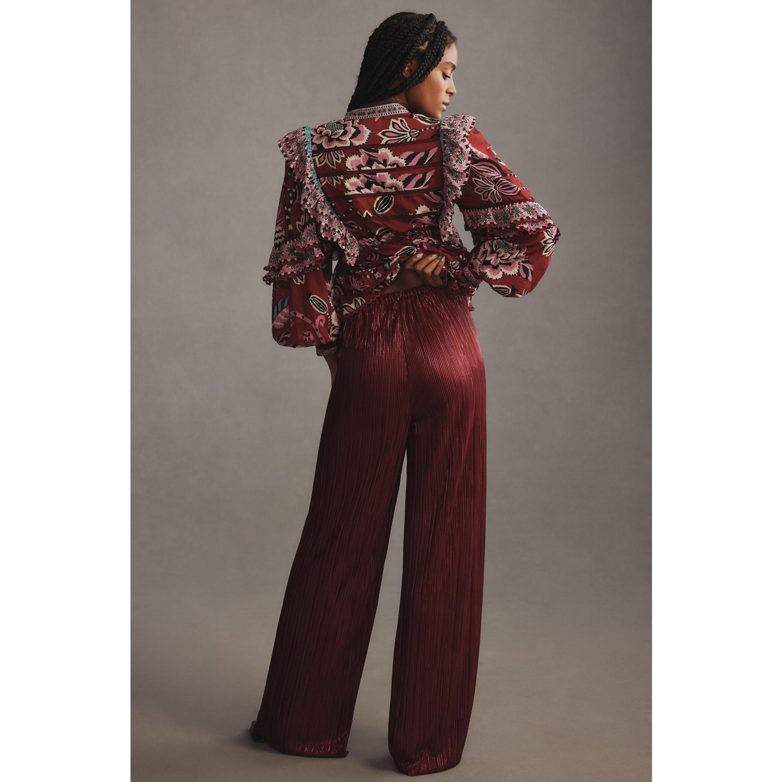 Nwt Sabina Musayev Bradley Metallic Violet Plisse Pants - Size Small — image 2 of 5